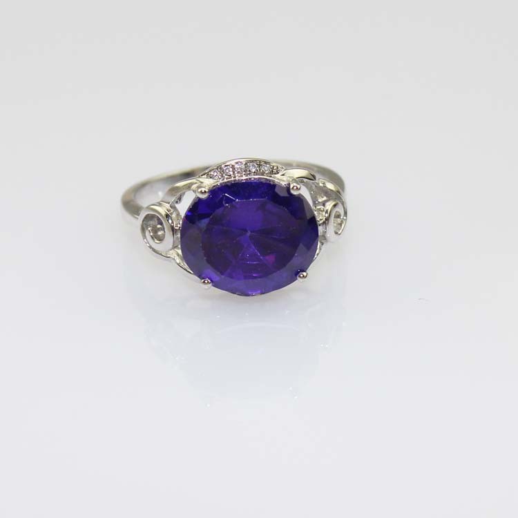 925 Sterling Silver Ring with 10mmx12mm Oval Purple Amethyst Cubic Zirconia(F42)