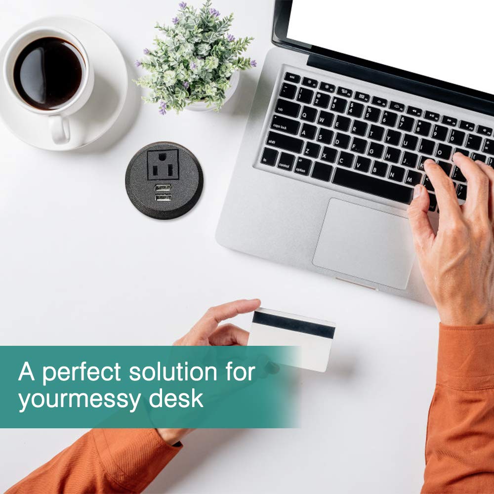 Desk Round Plug Outlet Power Grommet Socket 6.5ft Extension Cord