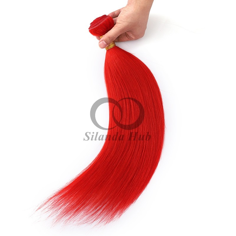 Red Straight Remy Human Hair Bundles Sew In Weave Bundles Brazilian Bundle Deals