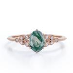 Marquise-shape Filigree Milgrain Ovate Natural Druzy Moss Green Agate And