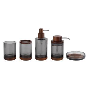Quality Acacia Wood Glass Bathroom Accessories With Natural Soap Dispenser Pump Head wholesale