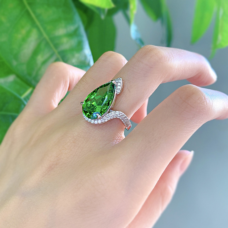 Luxury Emerald CZ Diamond Rings Real 925 Sterling Silver Handmade Jewelry for Women