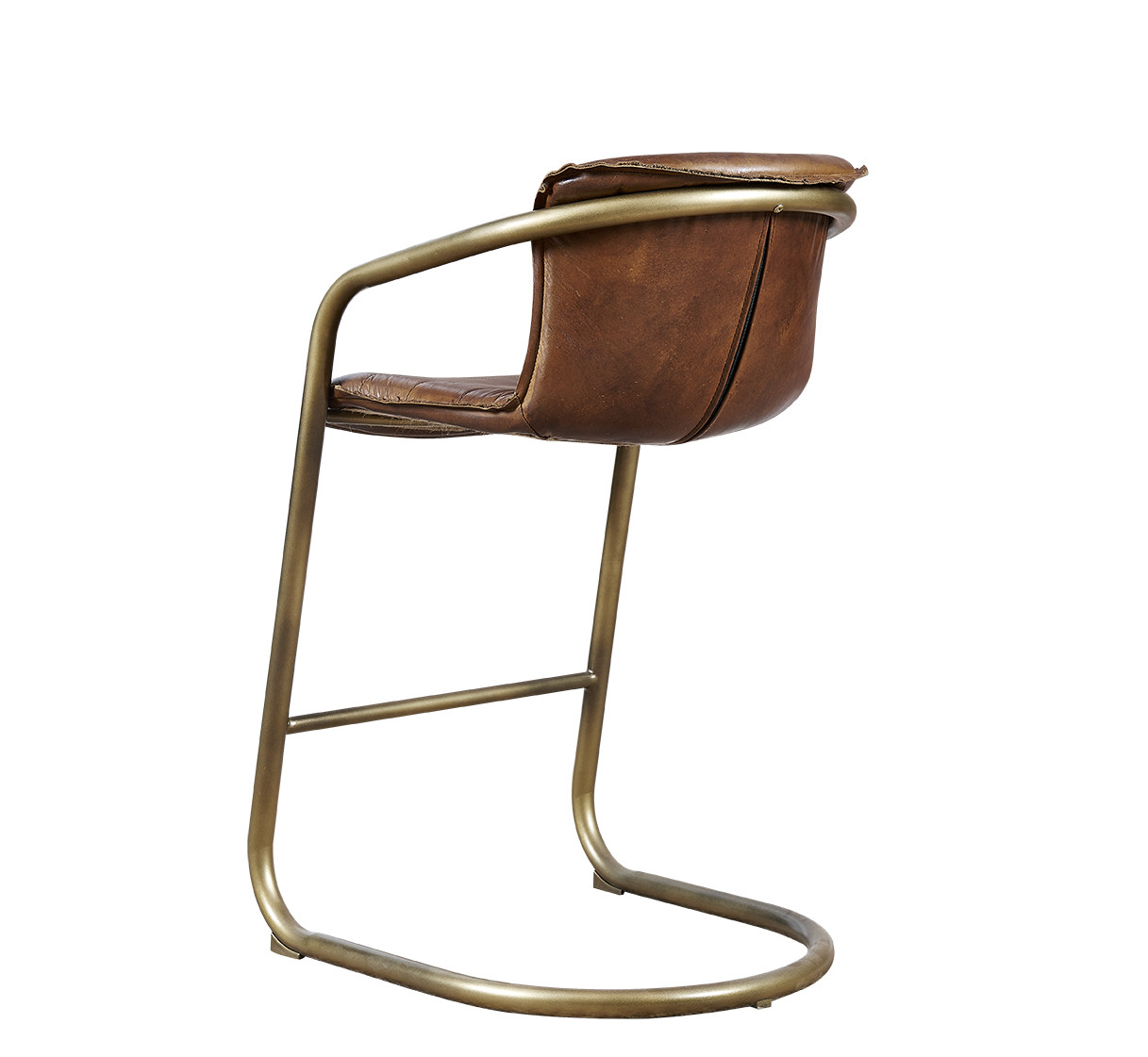 Soft Tan Brown Leather Counter Height Stool Iron Frame Bar Furniture Vintage Style