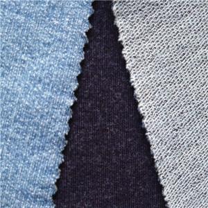 Quality indigo cotton spandex knit denim like fabric wholesale