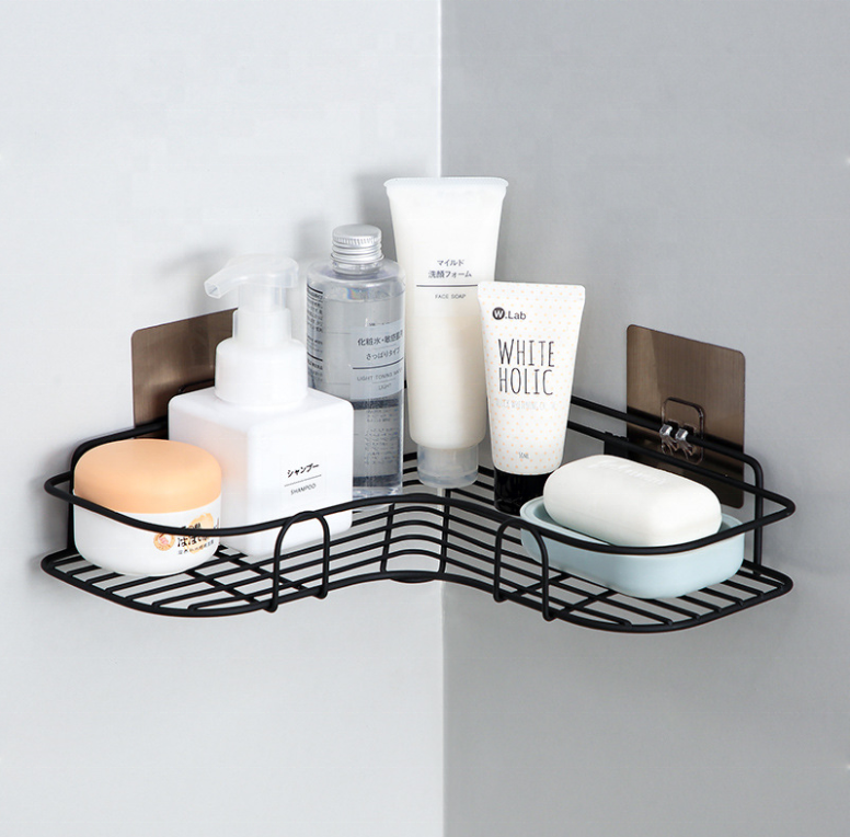 Custom Stainless Steel Cookwares Heavy Duty No Drilling Corner Shelf Organizer Metal