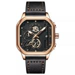 Waterproof Full Leather Quartz Gold Clock Luminous Wrist Watch Square Sport Mens
