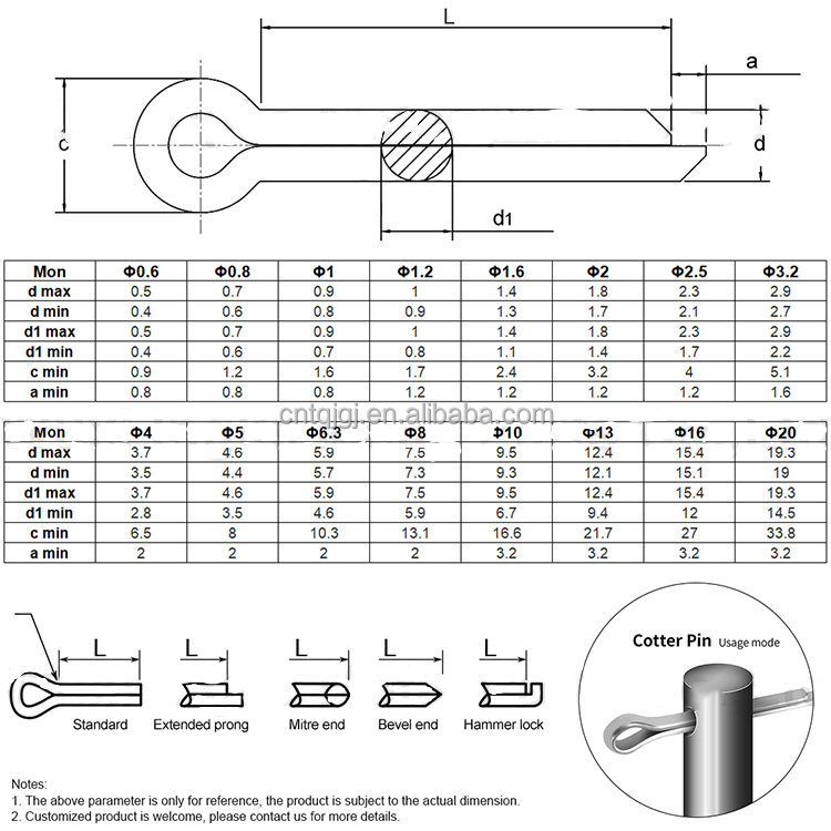 Stainless Steel Split Pins A2 A4 304 316 Galvanized Cotter Spring Pins DIN94 Compliant for Heavy-Duty Applications