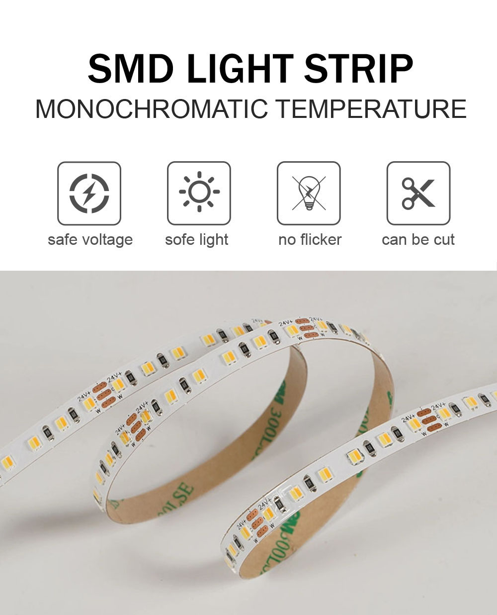 Waterproof 12v24v 8mm 120leds 3000K-6500K CCT Dual Color COB SMD2835 LED Strip Light
