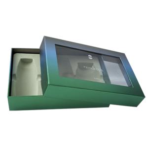 Quality PVC Window Cosmetic Gift Box Packaging Gloss Green Lid Bottom wholesale