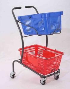 Quality 50KGS Shopping Basket Trolley Japanese Style Zinc Plating Metal Double Basket Hand Push wholesale