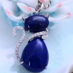 Sterling Silver Lapis Lazuli Cat Shape Women Pendant Necklace (048817W)