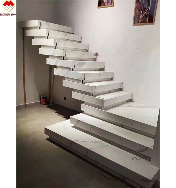 Porcelain Thin Slab Staircase Made in with Customized Polished or Matte Surface Finishing