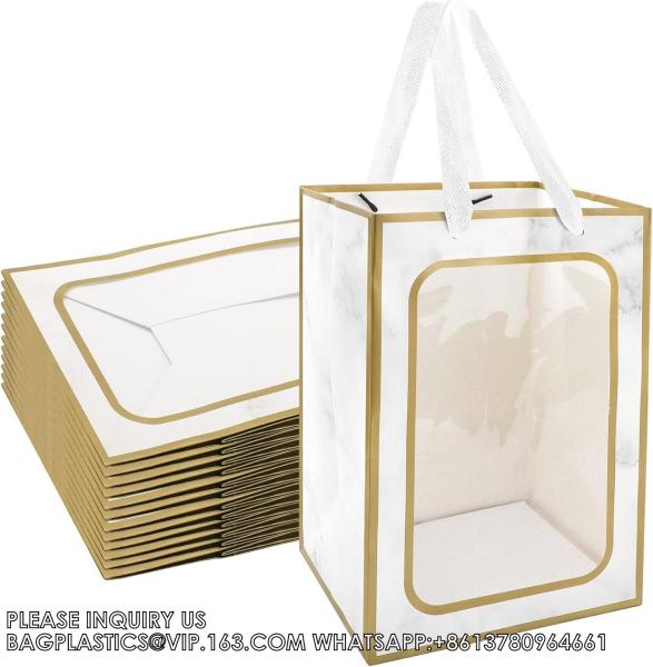 Flower Bouquet Paper Gift Bags With Handles, Wedding Party Bags Window Box Gift