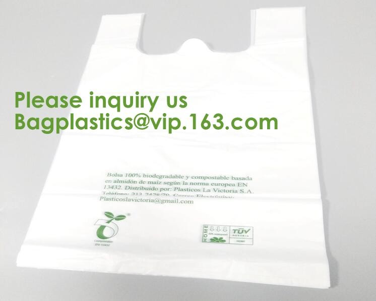 Biobased Compostable Vest T-shirt Handle Bags,Shopping, Shopper, Singlet, Vest Carrier, Tie handle, Top tie, NIce Day