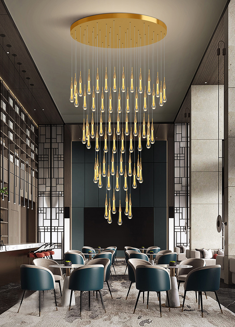 Long modern crystal chandelier for staircase luxury home decor nordic led pendant light(WH-NC-70)