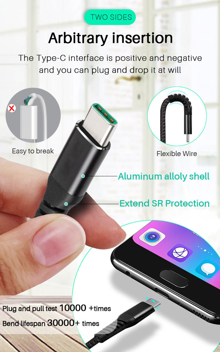 480Mbps Long USB C To USB C Cable 3m Type C Quick Charge 3.0 Cable