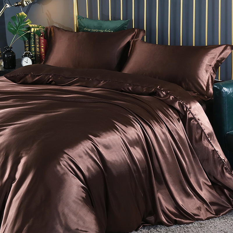 4 Piece 2.8m Green Mulberry Silk Bedding Plain Dyed For Bedroom