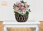 Decorative Geometric Pattern Fiberglass Flower Pots With Gold Leafed Finish