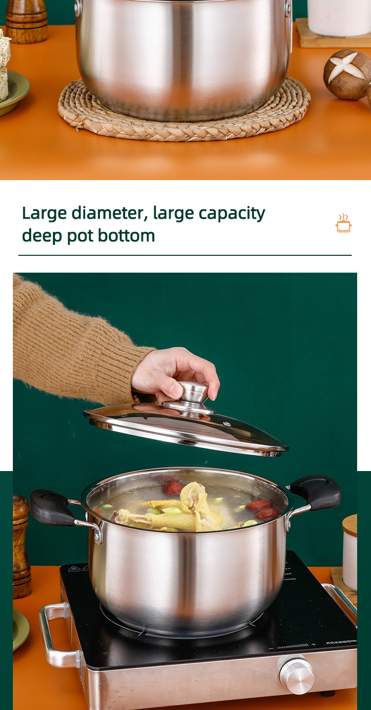 Wholesale Top Seller Double Bottom Induction Stew Pot Shabu Pot Stainless Steel Cooking Stock Soup Pot