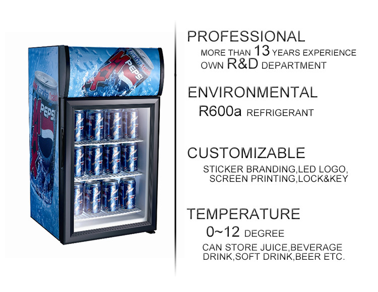 40LGlass Door Drink Display Refrigerator Monster Energy Mini Beer Can Fridge SC40B