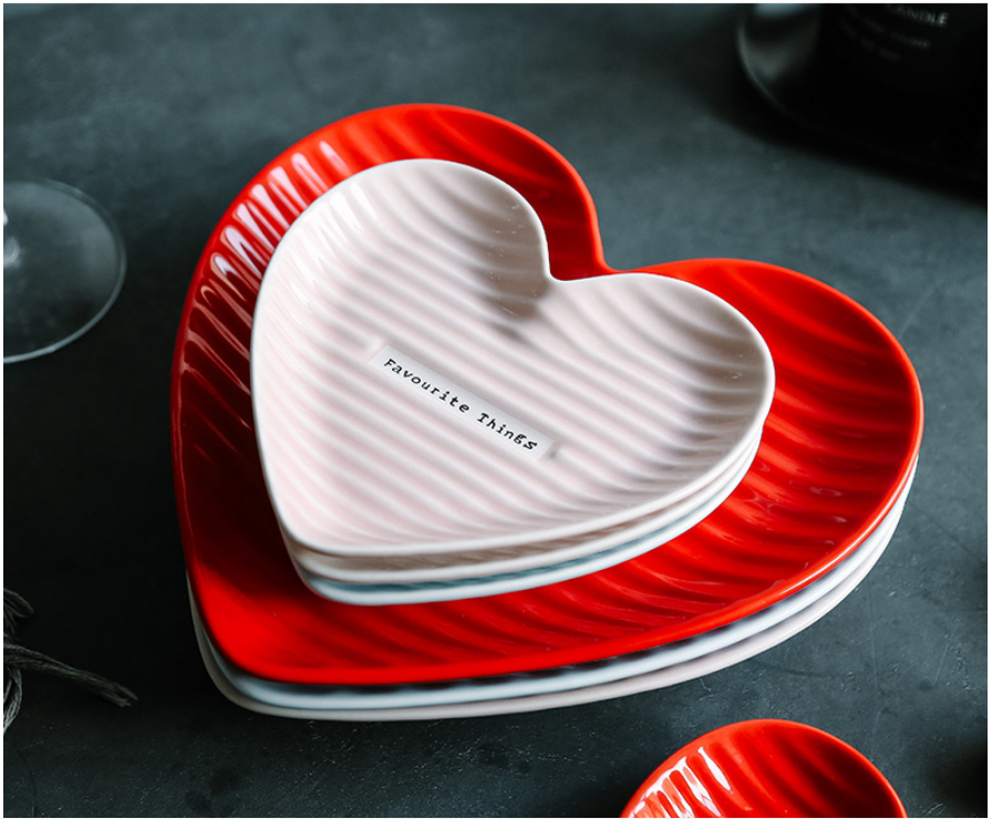 Creative Heart Shaped Ceramic Plate Set For Cake Dessert Fruit 6 Inch 8 Inch