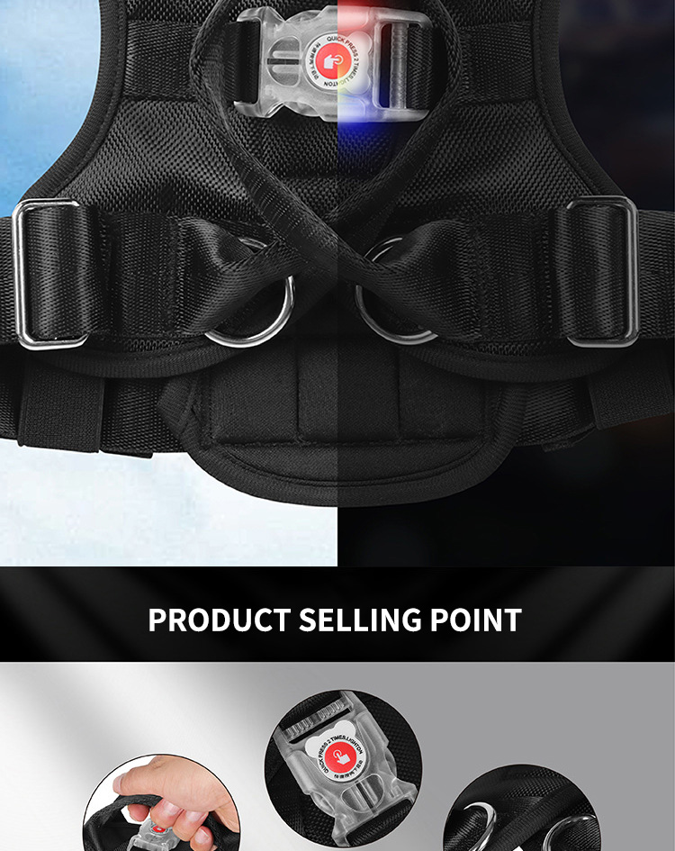 Dog Harness Vest Heavy Duty Padded Reflective USB Nylon Material Oxford Made LED Light