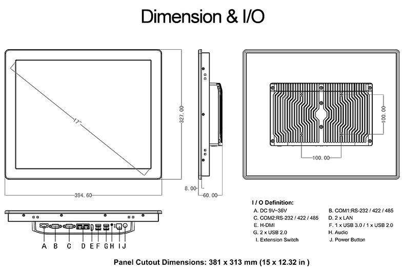 30W 1280x1024 Waterproof Touch Screen PC 17" Desktop X86 IP65 FCC VGA