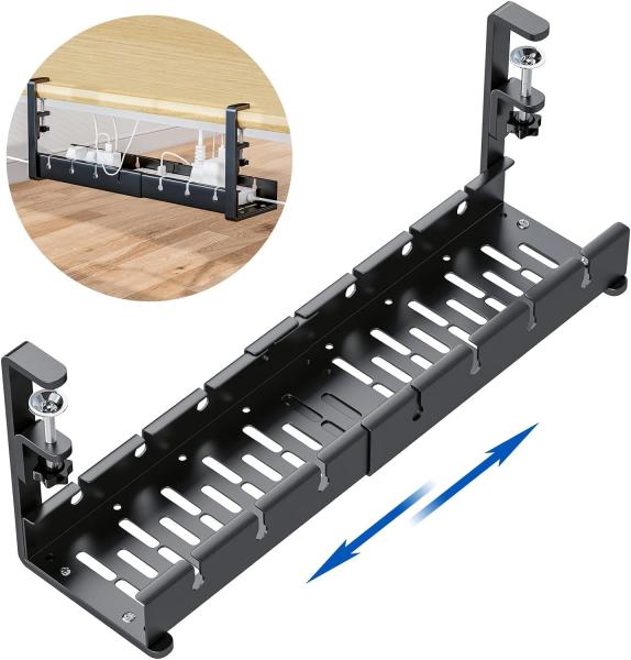 No Drill Steel Desk Cable Tray for Organizing Cables White Wire Cable Tray Cable