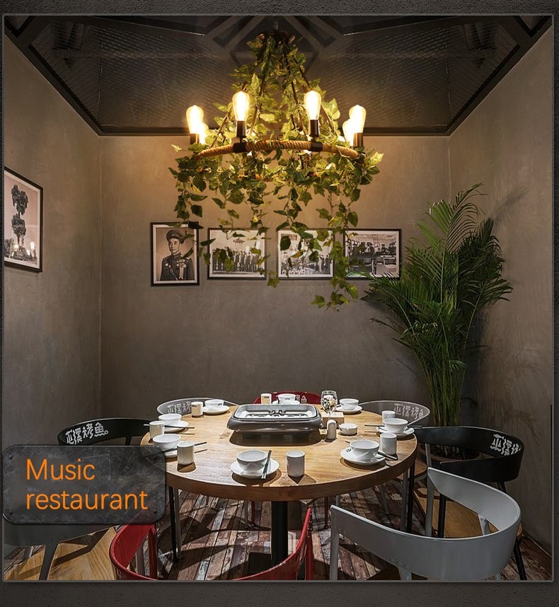 Large leaves chandelier green light fixture in foyer shopping mall bohemian modern loft chandelier(WH-VP-154)