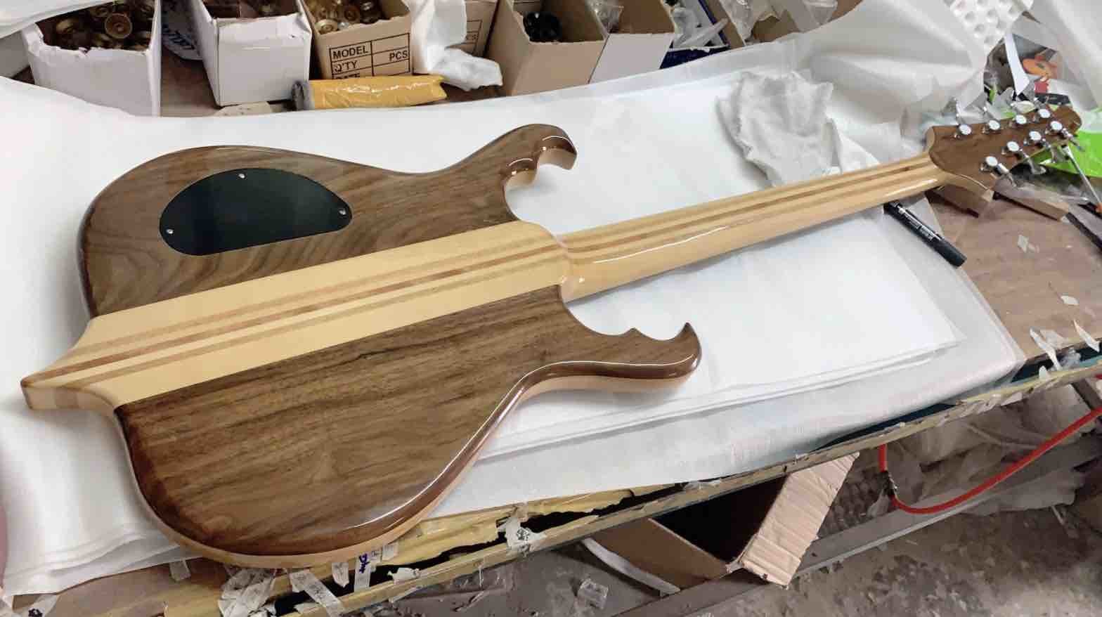 8 Strings Bass Guitar One Through Neck-Body Solid Walnut In Natural