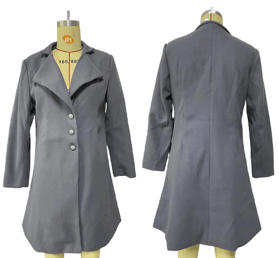 MID-Length Korean Version Wool Lapel Thin Winter Coat Solid Color Slim Ladies Woolen Coats for Women