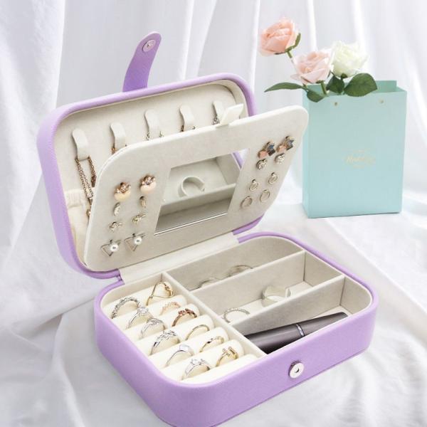 Portable Square Mini Jewelry Travel Case Rings Earrings Necklace Wedding Party