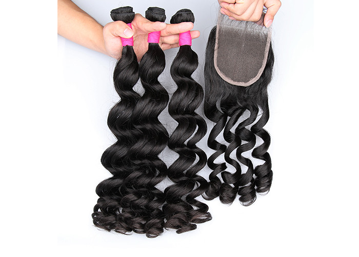 8 Inch Grade 6A Virgin Hair / Big Curl Brazilian Human Hair Extensions