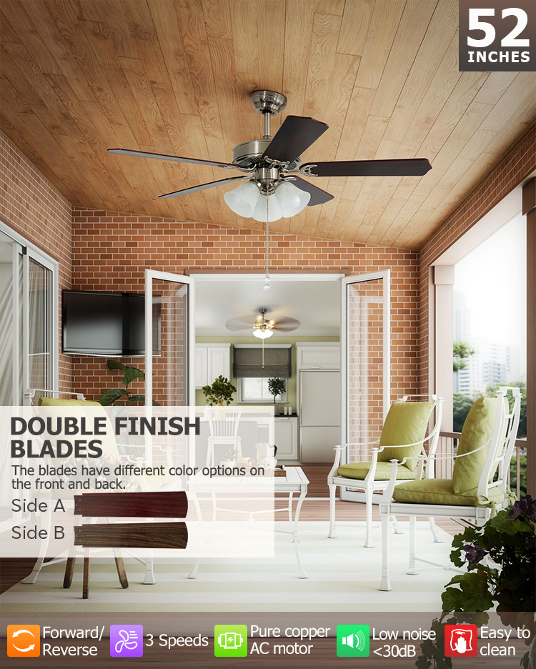1stshine Reversible Blades Ceiling Fan with Light Kit and MDF Finish in LED Light Source