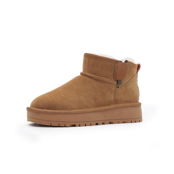 Thick-Soled Wool And Velvet Thickened Women'S Snow Boots Cowhide Non-Slip Short