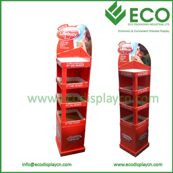 Supermarket Floor Display Stand For Food, Cardboard Floor Display Shelves For