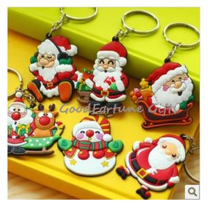 Quality Silicon Santa Clause Christmas deer tree design keychain wholesale