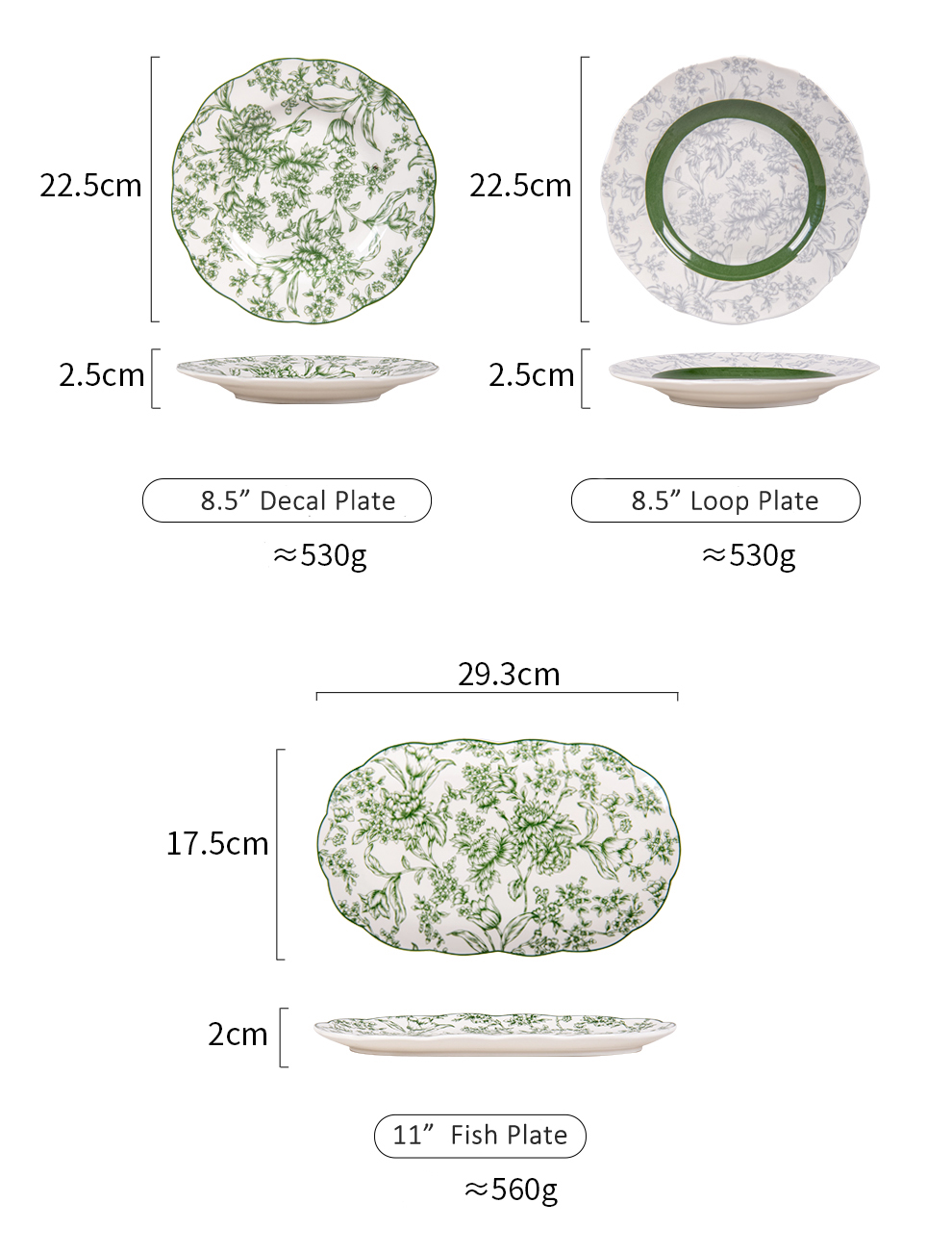Restaurant Occasion Luxurious Green Ceramic Dinner Set With Flower Design
