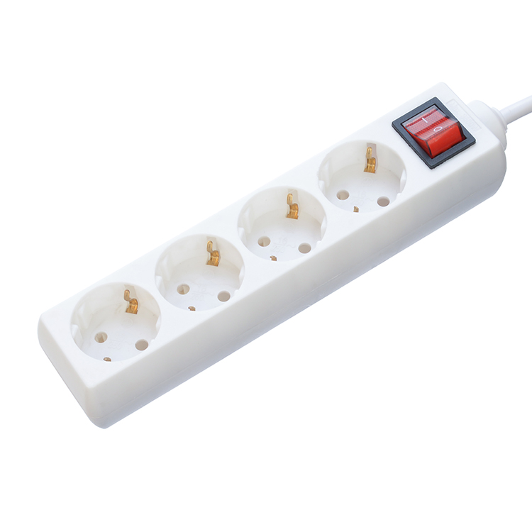 Residential / General-Purpose European Power Extension Board with Surge Protection and 4 Independent Switch Outlets