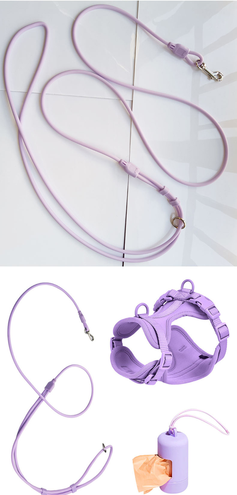 Macaron PVC Slip Lead Dog Leash Hands Free Slip Lead Collar Waterproof