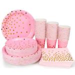 Eco-Friendly Disposable Party Supplies Gold Dot Pink Disposable Party Dinnerware