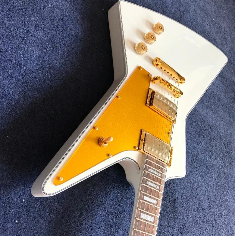 Wholesale Custom shop White Explorer shape Electric Guitar , gold color hardware