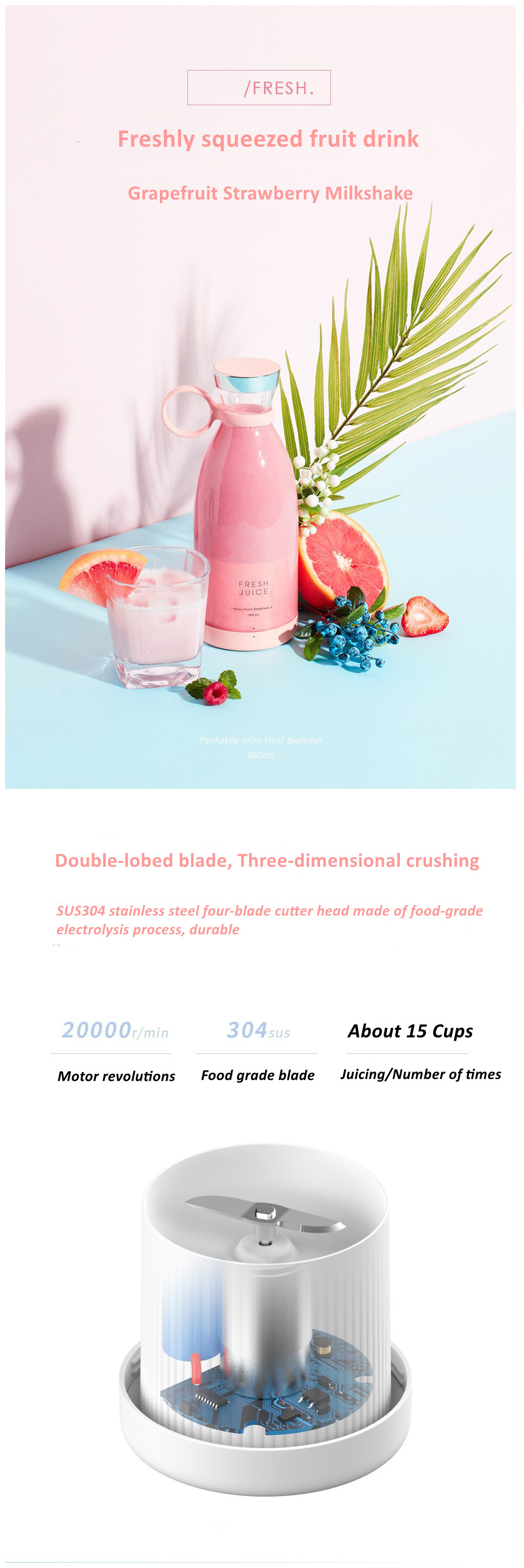 380ml Magnetic Wireless Portable Mini Fruit Juicer New Design Food Grade Material Rechargeable Electric Juicers