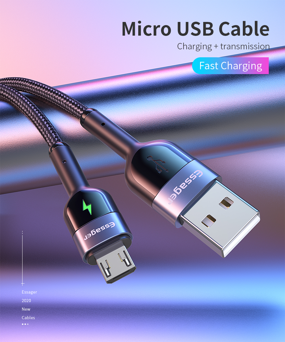 LED Mobile Charging Cable Nylon Fabric Braided Fast Charging Micro USB Data Cables 0.5M 1M 2M