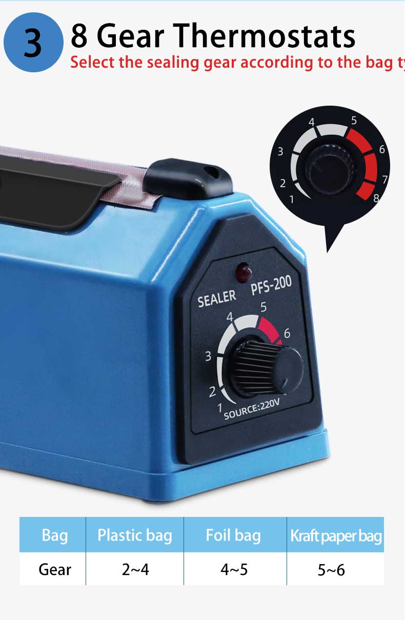 ZEQUAN Food Mini Impulse Heat Sealer for Manual Plastic Bag Sealing and Preservation