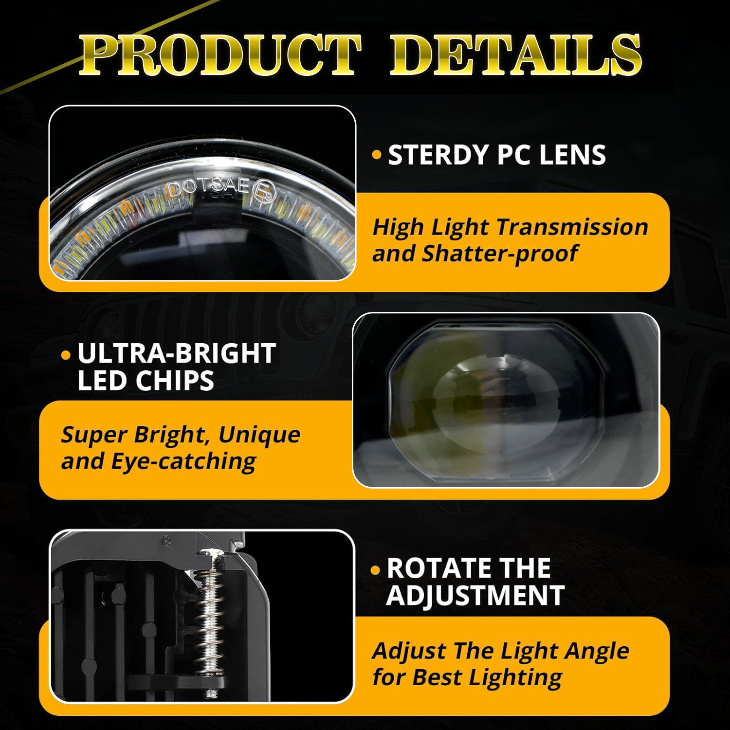 Universal LED Fog Light For Car Motorcycle 4 Inch White Yellow