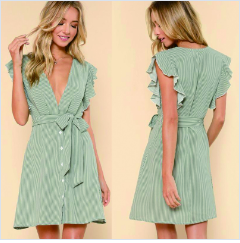 lady fashion and casual striped dress