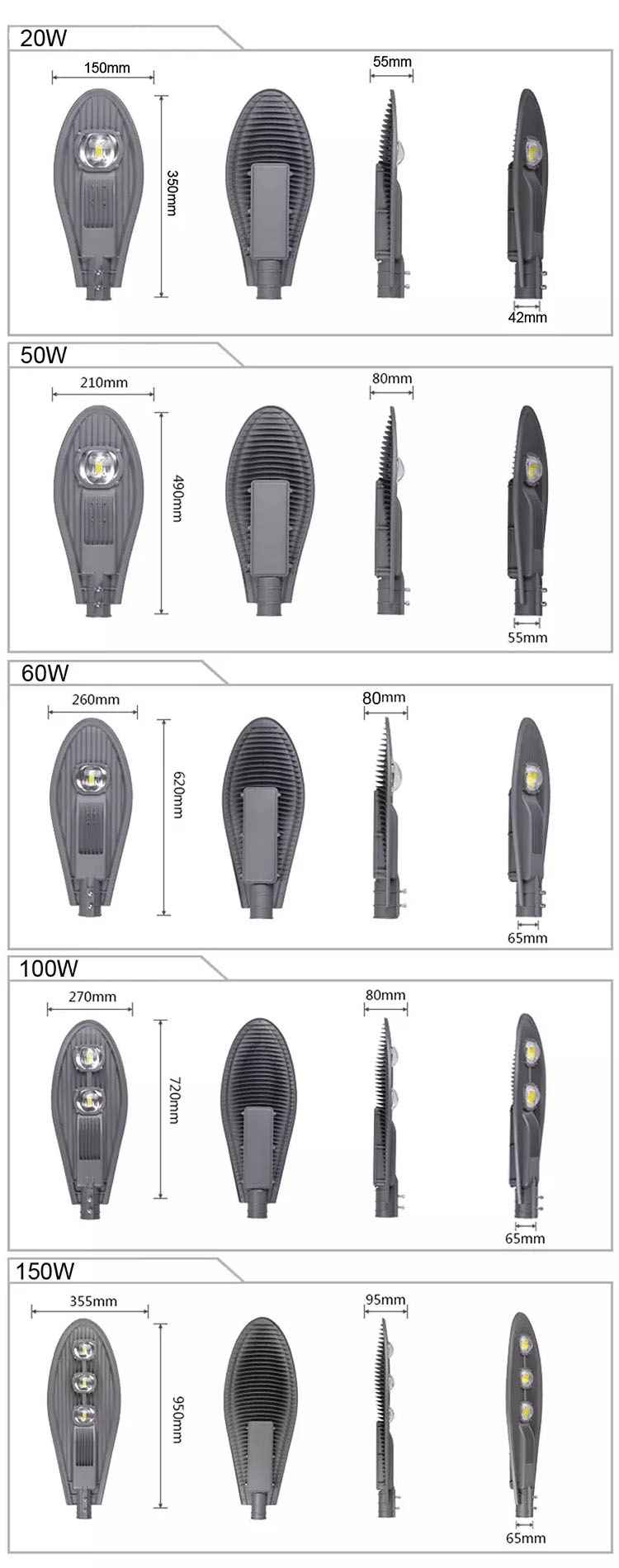 Outdoor High Power LED Street Light 50W 100W 150W 200W Waterproof IP65