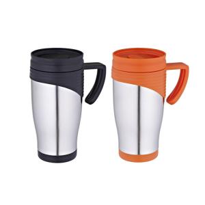 Quality 14oz inner PP Outer steel yellow travel mug non-leak with handle convenient to drink wholesale