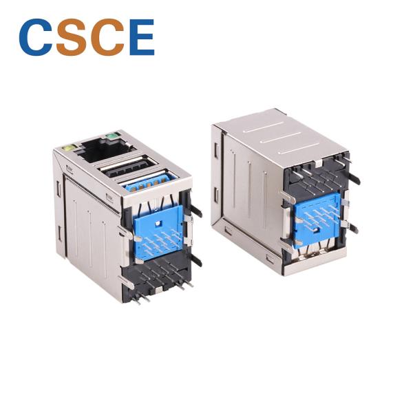 Industrial Dual Deck RJ45 To USB Connector Voltage Rating 30V Max Customized